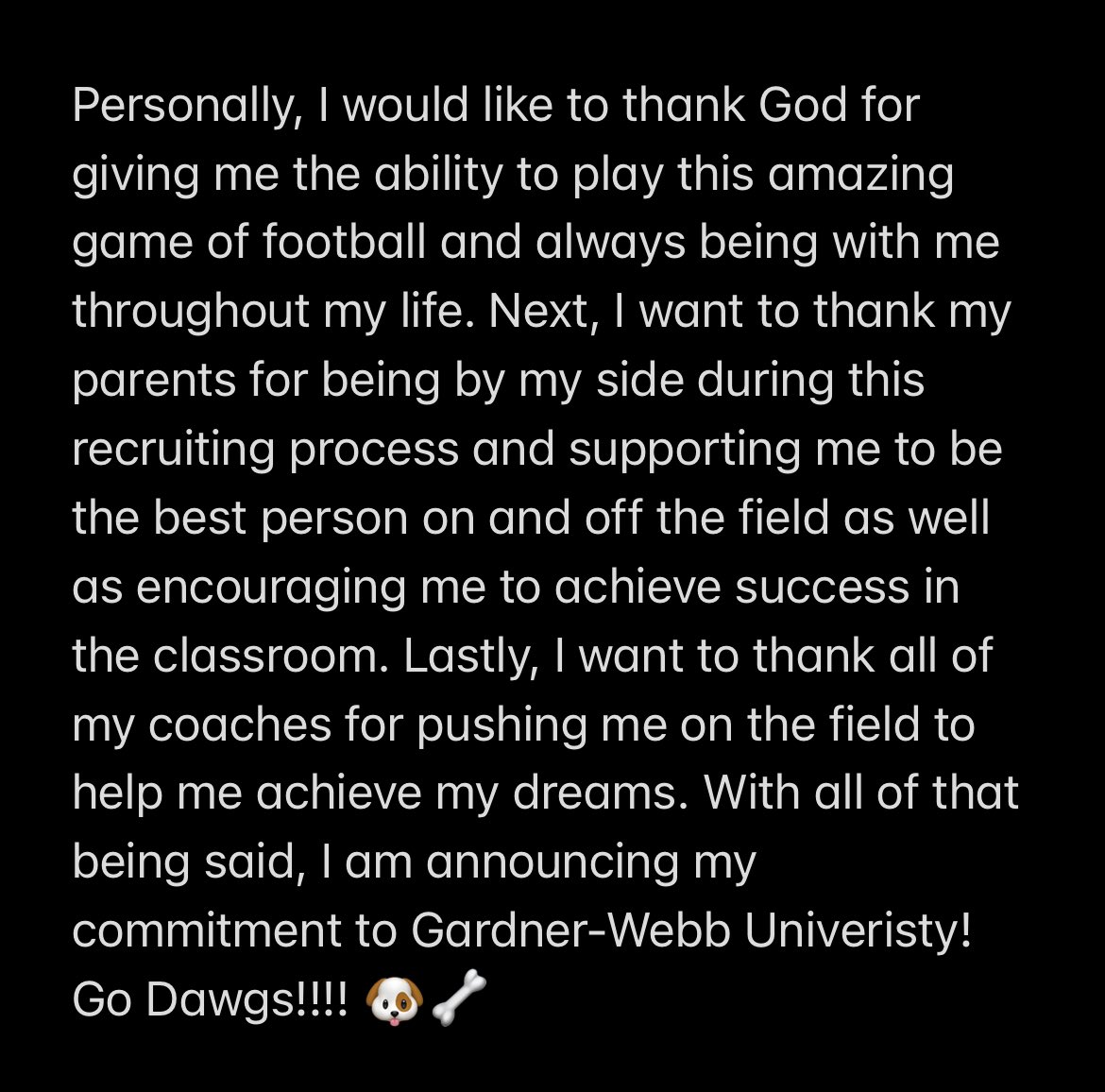TrentBaldwin77's tweet photo. #AGTG So excited and honored to commit to Gardner-Webb! Go Dawgs! πΆπ¦΄ @wcsRHSfootball @CoachSkiNCSA @CSmithScout @CoachFraney @CoachTreLamb9 @GWUFootball https://t.co/0bSO9Elb9V