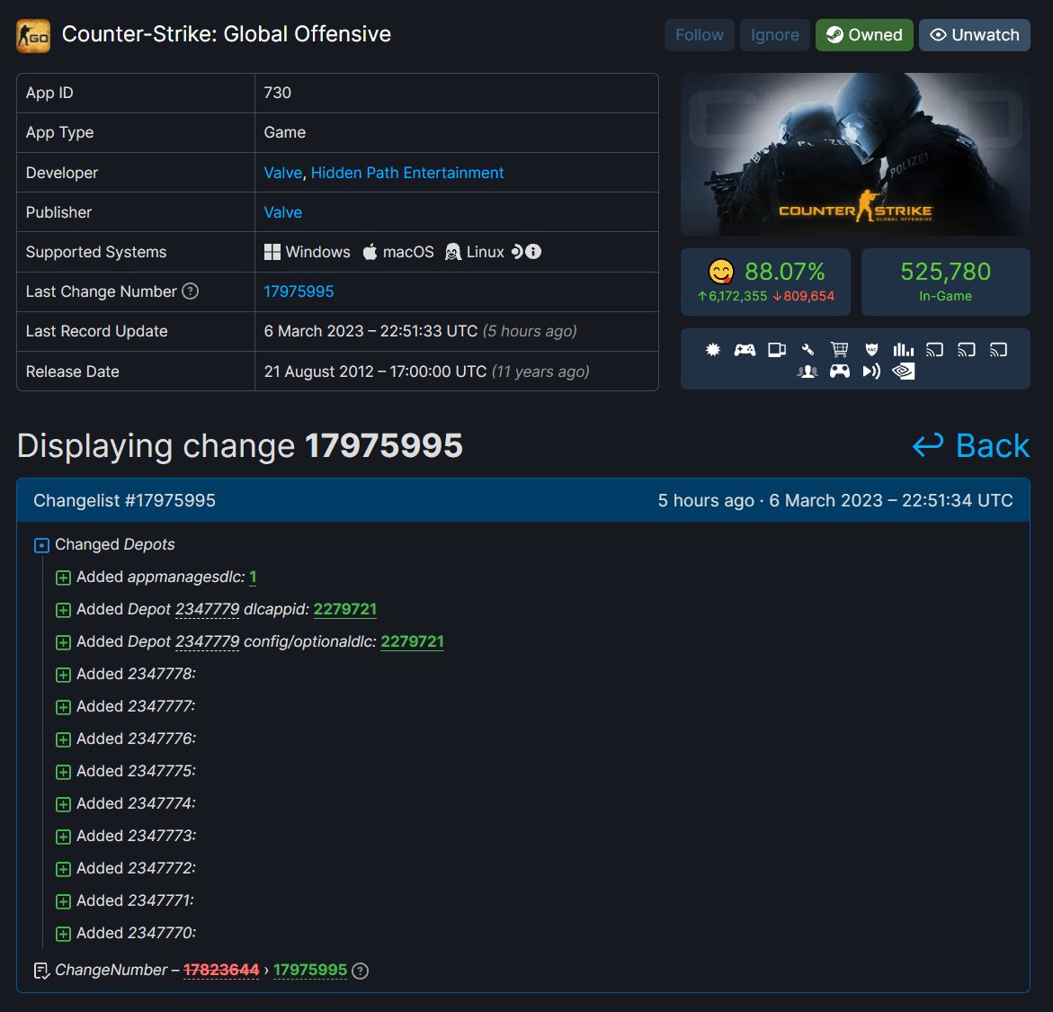 Aquarius on X: Let's recap everything that happened tonight: 1. CS:GO got  10 new depots, one of which is confirmed to be part of a DLC with AppID  2279721 (and according to