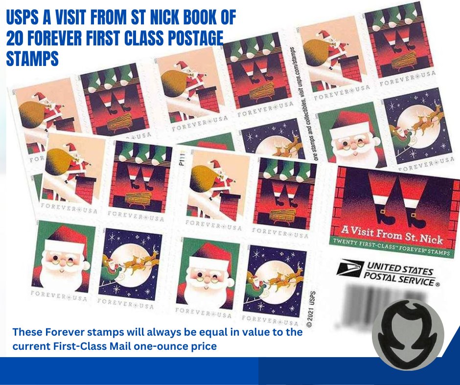 ShadowsDeal's tweet image. 🌷USPS A Visit from St Nick Book of 20 Forever First Class Postage Stamps (5 Booklets (100 Stamps))✔
Visit our website:👇
shadowsdeal.com
#foreverstamps #uspsforeverstamps  #uspsstamps
#postagestamps #foreverstamps #uspspostage #stampprice #uspspostagestamps