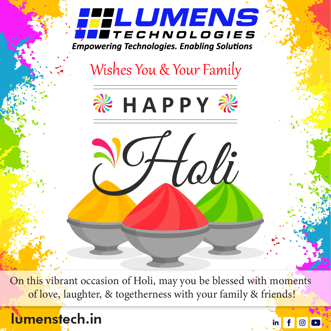 lumens_tech's tweet image. May the colors of Holi fill your life with happiness and joy. Lumens Technologies wishes you all Happy Holi!
.
.
.
#HappyHoli #Holi2023 #ColorfulHoli #FestivalOfColors #HoliCelebrations #JoyfulHoli #HoliFever #HoliVibes #HoliParty #SpreadLoveOnHoli #lumens