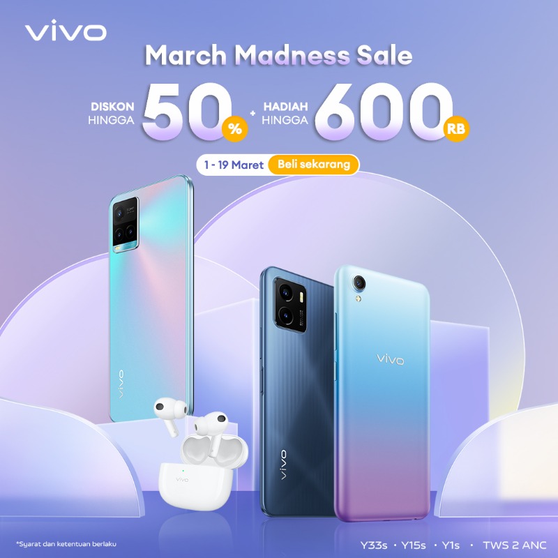 vivo_indonesia's tweet photo. Siapa yang resolusi 2023 nya ganti smartphone? Merapat sini biar wishlist kamu terwujud!
March Madness Sale hanya di Lazada ada diskon hingga 50% setiap pembelian #vivoY33s #vivoY15s #vivoY1s #TWS2ANC. Periode 1-19 maret, langsung klik gambar di bawah yaa ges!
*S&K Berlaku
