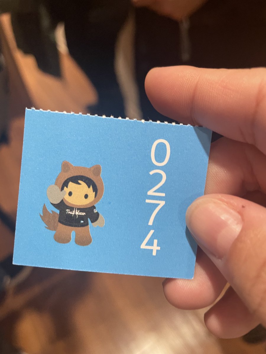 krschlau's tweet image. Even the coat check tickets are on brand! #day0 #tdx23 ⁦@salesforce⁩