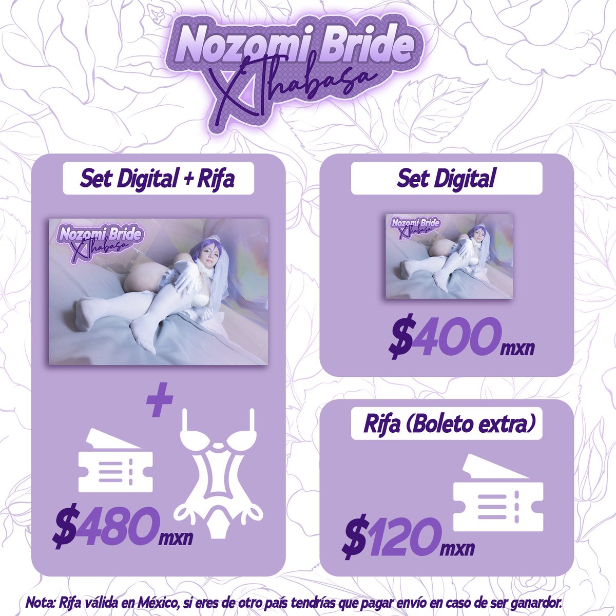 Thabasa_Cosplay's tweet photo. 💜Preventa Set Nozomi Bride💜
¡Sorpresa! Estuve trabajando mucho en este set, espero que les guste mucho. 🥹 🫶 Esta vez estoy rifando la lencería que use exclusivamente para esta sesión con fines de colección, esta es de importación italiana con un valor de más de $1.7k https://t.co/EOeZsIn9aR