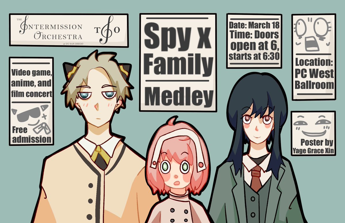 TIOatUCSD's tweet photo. Our Winter Concert is in 12 days! Concert will also be livestreamed 🎻🎺
Art credits: @greis_express on Instagram
#spyxfamily #intermissionorchestra https://t.co/WC9ybqw2GP