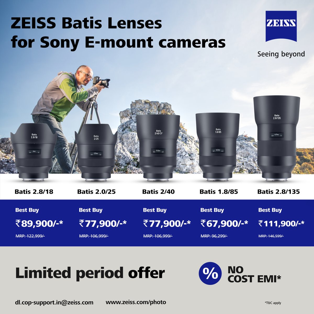 Best companion for professional photography. 
Buy ZEISS Batis Lenses at an unbelievable price.
Visit your nearest store or buy now at:
Amazon bit.ly/3YkP4Py
Flipkart bit.ly/3YqOPBw
#zeissindia #zeissbatislenses #zeissbatislensforsonyemountcameras