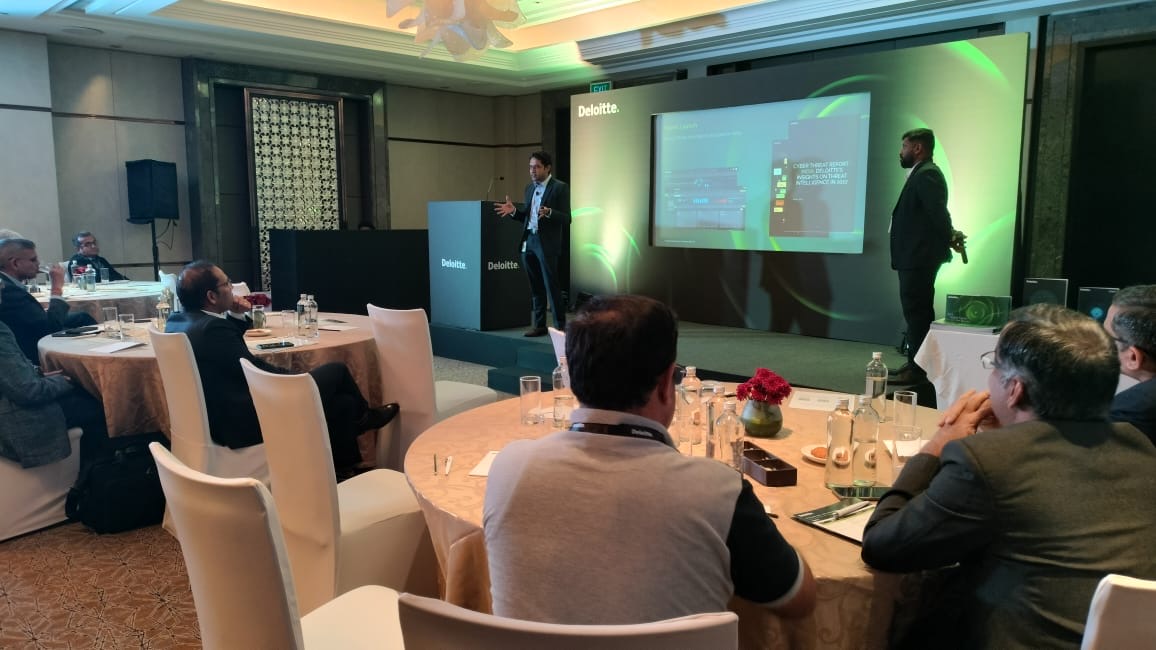 DeloitteIndia's tweet photo. Aloke Kumar Dani, Partner, #RiskAdvisory, Deloitte India and Aby Chacko, Director, Risk Advisory, Deloitte India discussed new insights from our upcoming Annual #ThreatIntel Report during our recent closed-door #roundtable in Bengaluru on "#WinningWithCyber - 2023 and beyond". https://t.co/bsRUaTIuVY