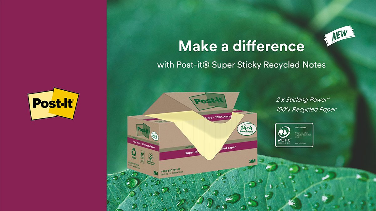 Post-it® Super Sticky Recycled Notes are made from 100% PEFC certified recycled paper and the packaging from recycled cardboard. They also have x2 sticking power compared to normal sticky notes! cubemarketing.net/lp/townley_off…