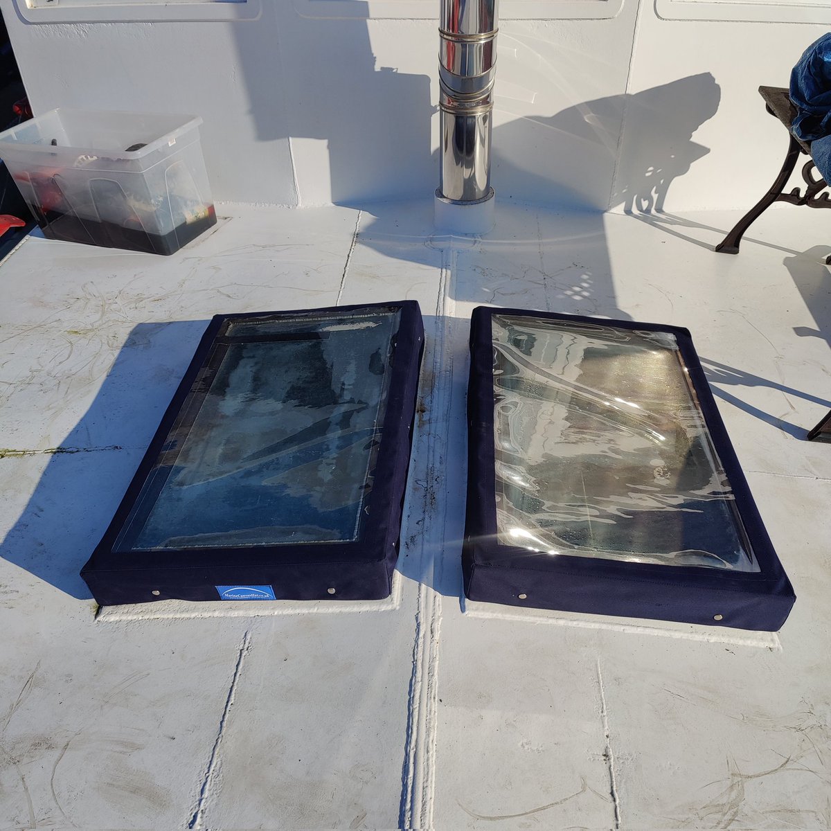 Hatch covers with acrylic windows.
#seats #boats #london #thames #ship #upholstery #marinecover #southwark  #lifeonboard #greenlanddock #cushions #fabric  #marineupholstery
#motorcruiser #yachtcruiser  #maritime  #thameslondon #riverthames #se16 #rotherhithe  #womeninboatbuilding