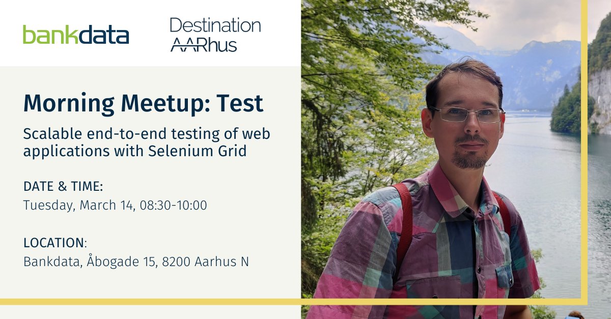 We have a few spots left for our Morning Meetup within #test on March 14. Both members and non-members can attend this event. Here, Andreas Petersen from Bankdata, introduces you to scalable end-to-end testing of web applications with Selenium Grid. 👉 bit.ly/3F4WIpI
