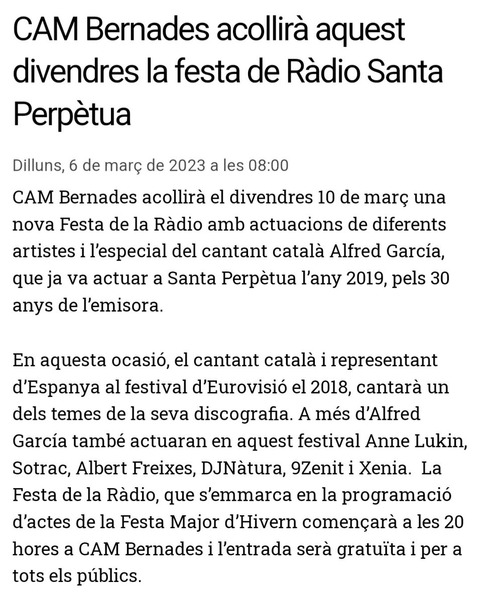 CA2LOTA's tweet photo. #RàdioSantaPerpètua #CamBernades 
#SantaPerpètua #AlfredGarcía https://t.co/w0XJm187cq