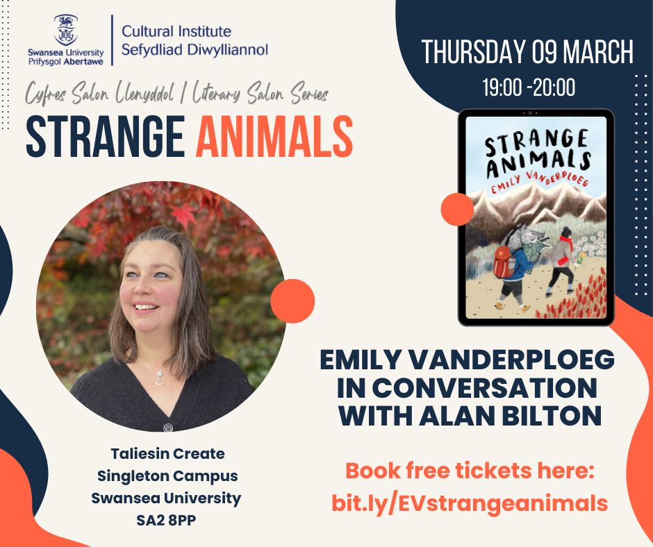 🚨 THIS WEEK! 🚨 Emily Vanderploeg (@dippy_dumpling) takes us to wild places in her poetry collection 'Strange Animals'. Hear her discuss her latest works with Alan Bilton (@ABiltonAuthor). 🗓️ Thurs 9 March 🕖 7pm-8pm 📍 @TaliesinCreate, SA2 8PP FREE 🎟️: bit.ly/EVstrangeanima…