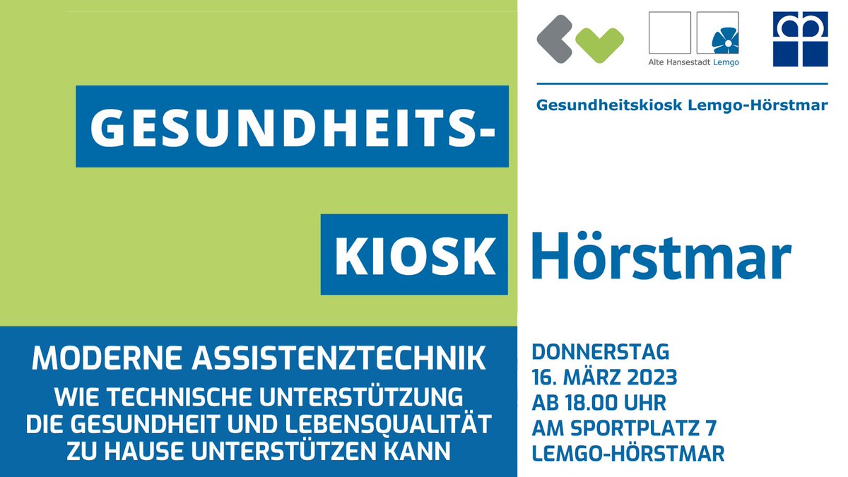 Wie kann technische Unterstützung die #Gesundheit und #Lebensqualität zu Hause verbessern? Antworten dazu gibt es am 16.03.2023 ab 18.00 Uhr im #Gesundheitskiosk #Hörstmar beim Themenabend "Moderne #Assistenztechnik". klinikum-lippe.de/veranstaltung/… #GKH