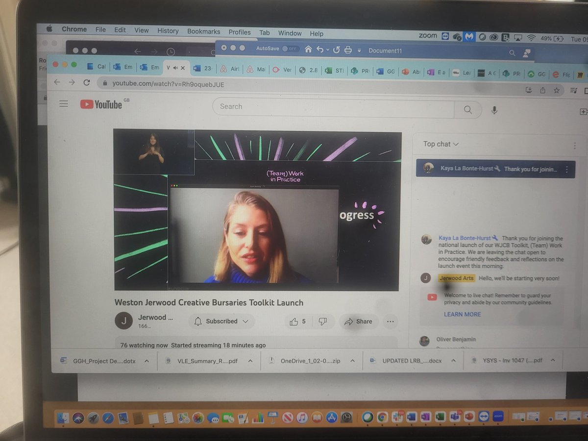 With you <a href="/LilliG/">Lilli Geiger</a> also out w covid. Pleased to have the livestream. For others see here: www.youtube/watch?v=Rh9oqu… to learn about Weston Jerwood Creative Bursaries Toolkit. Battling access to jobs in arts v aligned a what we are doing @GGHub__ <a href="/A_New_Direction/">A New Direction</a>