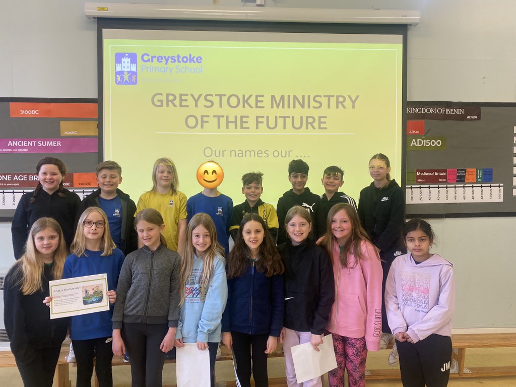 Our Ministry of the Future taking a whole school assembly to explain their next actions on their mission to improve Biodiversity at <a href="/GreystokePS/">Greystoke Primary</a> Ask your child to explain what biodiversity means … 🌿🌳🐛🦉