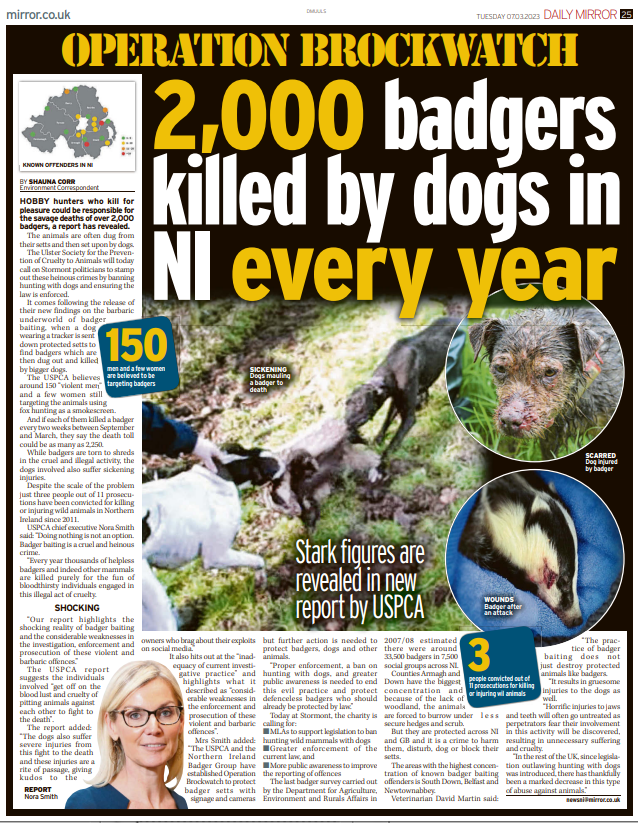 ShaunaReports's tweet photo. "Doing nothing is not an option" says @USPCA_Official which is today calling on MLAs to ban hunting with dogs in NI and ensure the law is enforced against those who "get off on" targeting the protected species #badgerbaiting #operationbrockwatch https://t.co/gmposEi1Dw