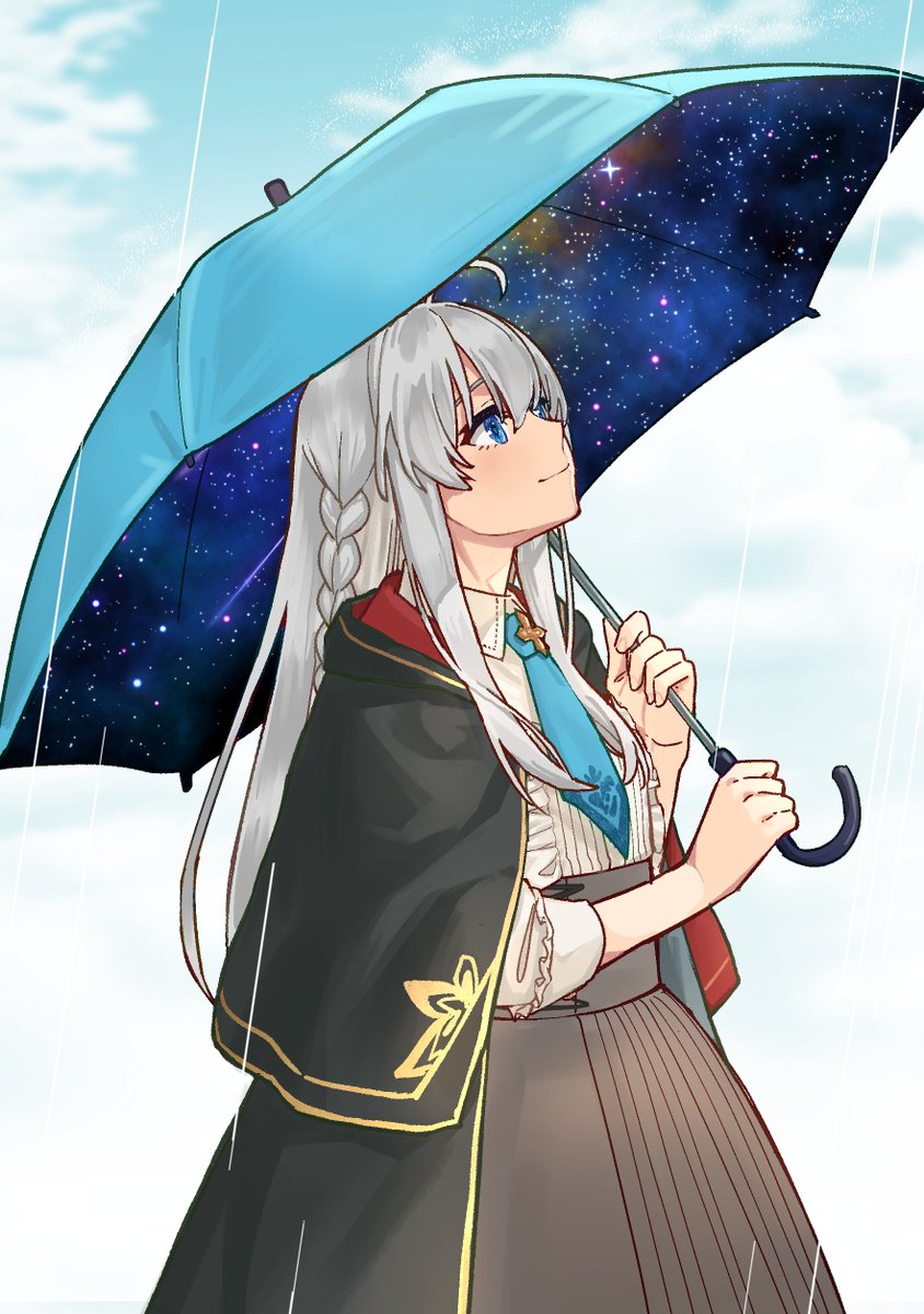 elaina (majo no tabitabi) 1girl solo umbrella holding umbrella blue eyes long hair holding  illustration images