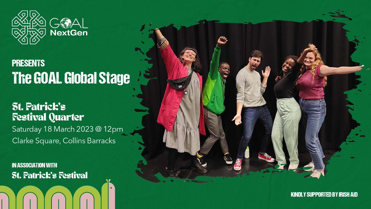 GOAL_Global's tweet photo. GOAL NextGen is coming to @stpatricksfest!💚🐍

Join us 18th March to celebrate diversity, inclusion &amp; oneness at the GOAL Global Stage in the Festival Quarter at Collins Barracks, Dublin!☘️ @GOALNextGen @IrishAid #SPF23  

More event information &amp; lineup➡️https://t.co/zYTllKfEXV https://t.co/I2kHjzgzbr