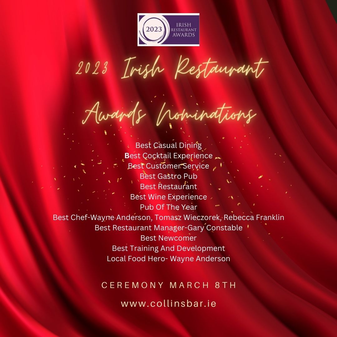 EEK! Tomorrow night! We're VERY EXCITED here at Collins! We got 12 nominations from the public for the Irish Restaurant Awards! A HUGE thanks to all our customers who voted!!  #irishrestaurantawards #awards #foodoscars #irishrestaurantawards2023 #irishrestaurantassociation