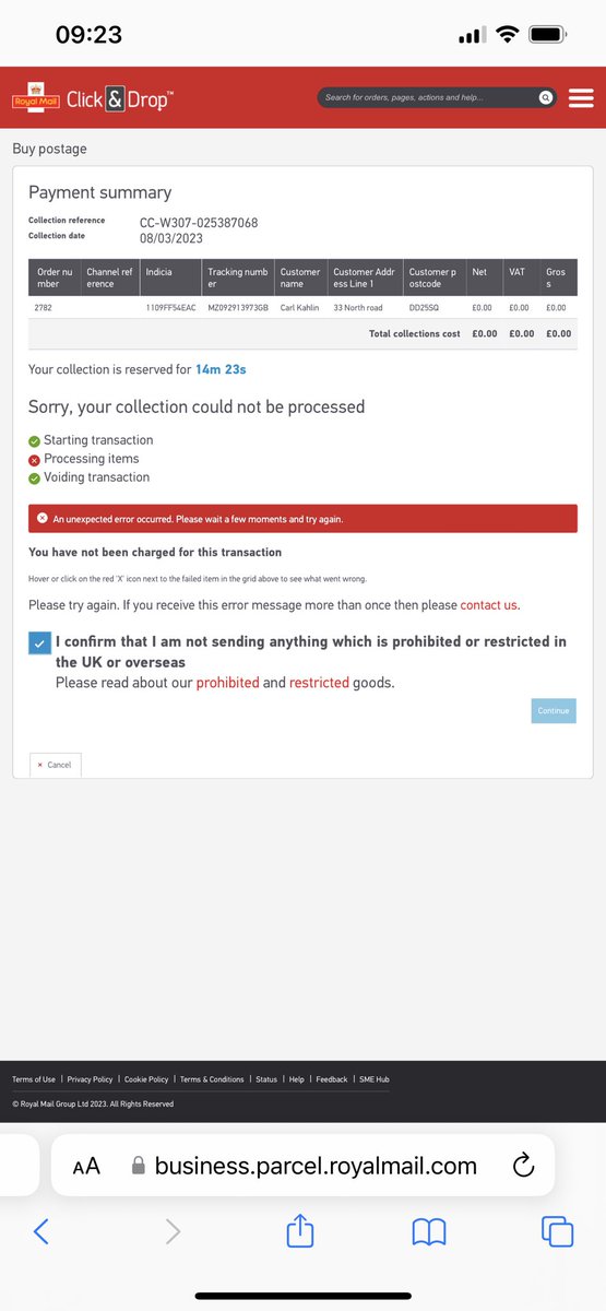 kegkingdom's tweet photo. @RoyalMail I’m trying to book collections but I’m getting an error since yesterday. I desperately need 42 parcels picking up. https://t.co/xX1O8KXRUX