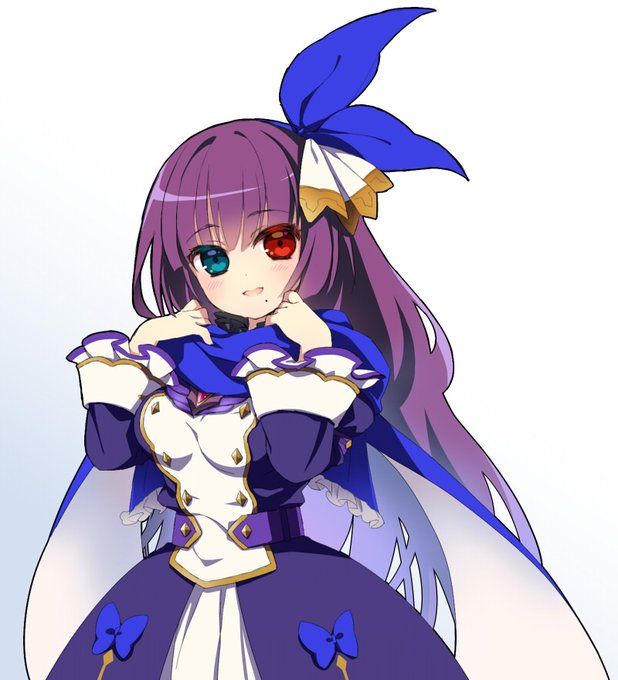 『メギド72』のアムドゥスキアスちゃん。プルアムちゃんかわいいからアムちゃんとりあえすプルソン君のマフラーしてみてくれのらくがき。 