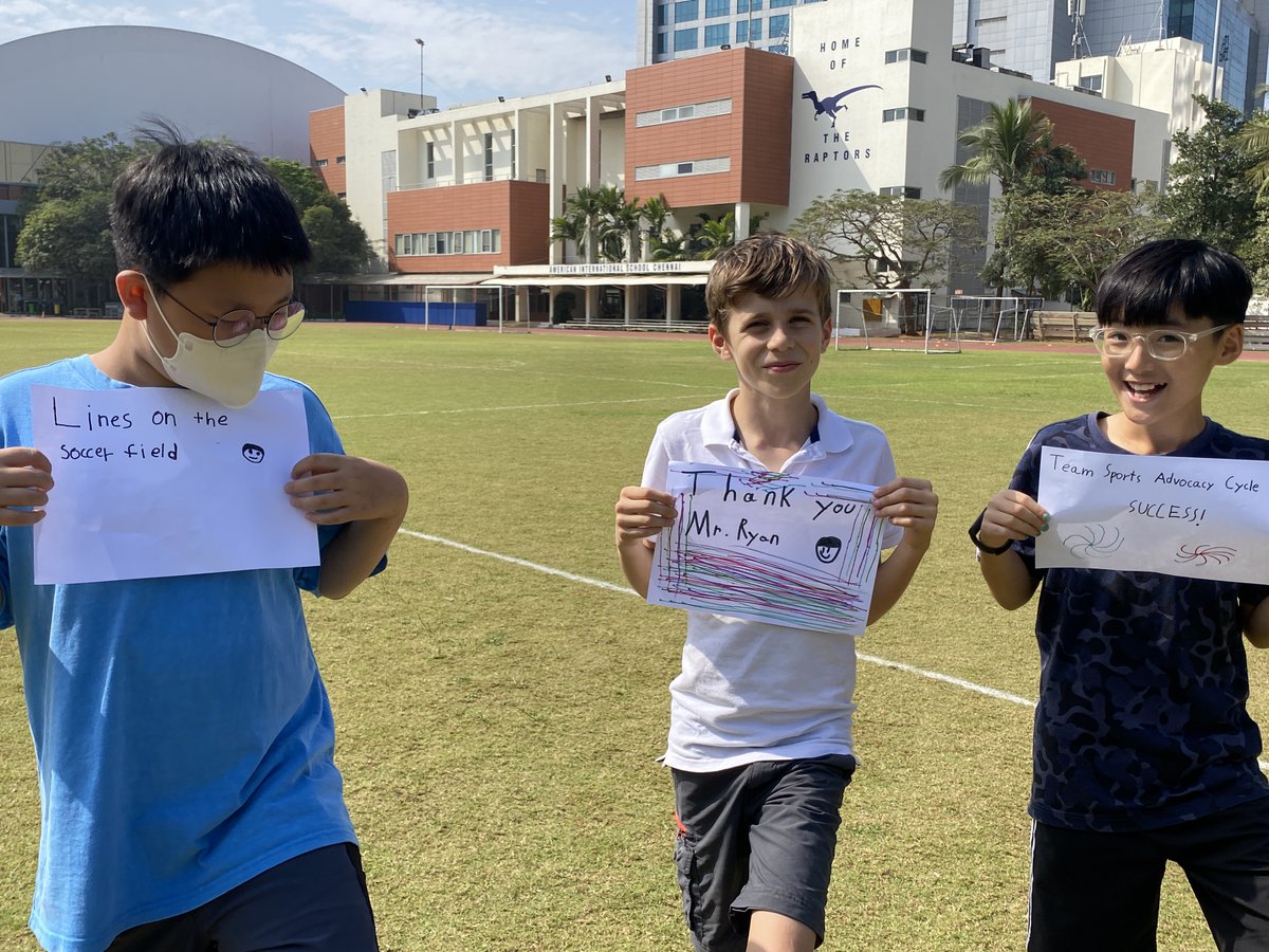 BrittThorpe5's tweet image. 5BT at AISC, Soccer Advocacy Team asked Mr. Ryan for lines on the soccer field to be drawn daily. Players were in disagreement! Success! We are playing better with lines! #AISCElementary #AISCGrade5 @BrittThorpe5