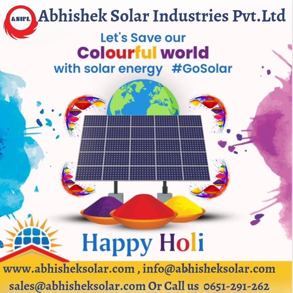 Let the colors of Holi brighten up the world, while the power of solar panels brightens your home
 #ASIPL wishes you a Happy Holi

.

.

.

#solar #solarpower #solarenergy #pvsolar  #solarmodules #pvmodules #switchtosolar #solarmanufacturer  #ecofriendly #Abhisheksolarindustries