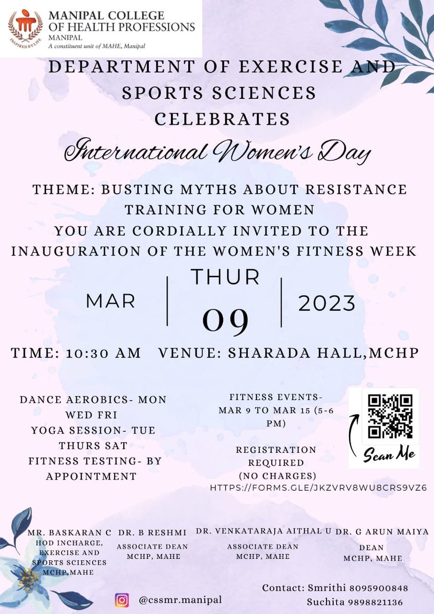 There has been a slight change in the inauguration date. 

It has been postponed to 9th march, 2023. 

Hope to see you there! 🙂

#Womensday #MCHP #MAHE #Sportscience