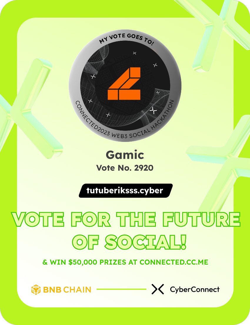 uribearmando68's tweet photo. Just voted for my favorite project Gamic in #Connected2023, a Web3 Social hackathon by @CyberConnectHQ the social graph protocol &amp; @BNBCHAIN
Join me to vote for a better social and win $50,000-$100,000 prizes!
https://t.co/4TKtcjGOIQ
sig:1jByAS 
  https://t.co/tmjZhLmHZr https://t.co/JNS6JUFHqx