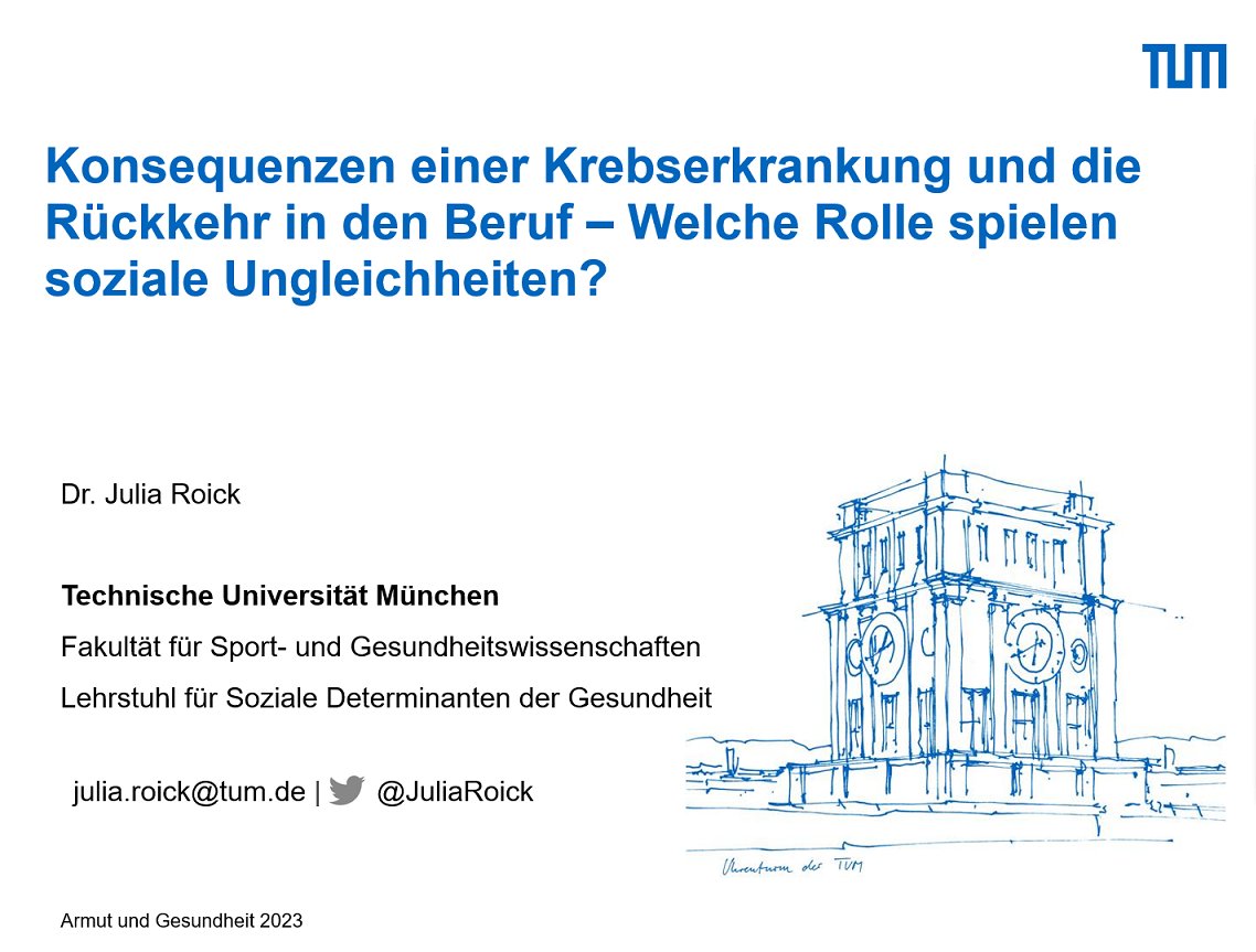 JuliaRoick's tweet photo. Wichtige Einblicke in Soziale #Ungleichheit bei #Krebs mit Lina Jansen, Jens Hoebel &amp;Fabian Tetzlaff @Kongress_AuG . Danke für den Austausch und die Möglichkeit zu referieren. Zugriff auf Daten muss für gezielte #Prävention &amp; #Rehabilitation erleichtert werden. #KongressAuG2023 https://t.co/HNNbh6LJAX