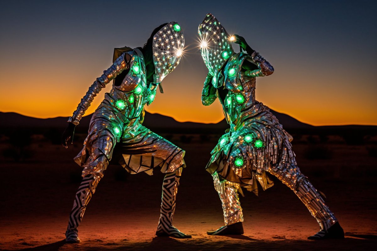 retinafunk's tweet photo. Photos from a Burn festival in the future.
imagined with AI Midjourney
#burn #festivaloutfit #afrikaburn #burningman #festival #facepaint #fashion #iridescent #holographic #desert #psychedelicart #synthography #memyselfandai #aiart #midjourney #art #dmtart #midtrip https://t.co/zV5P1HDXxa