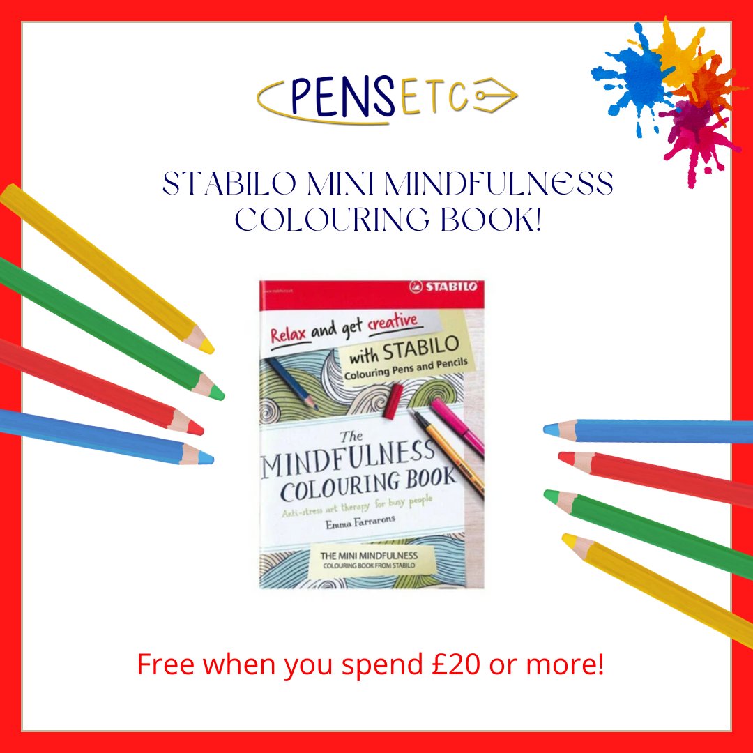 Pens_Etc's tweet photo. Free when you spend £20 or more! All you need to do is add the Stabilo Colouring Book to your basket, apply the Promo code "4FUN" it's that simple! 📗 #pensetc #colouringbook #mindfulness https://t.co/xZ4H3fbfIY