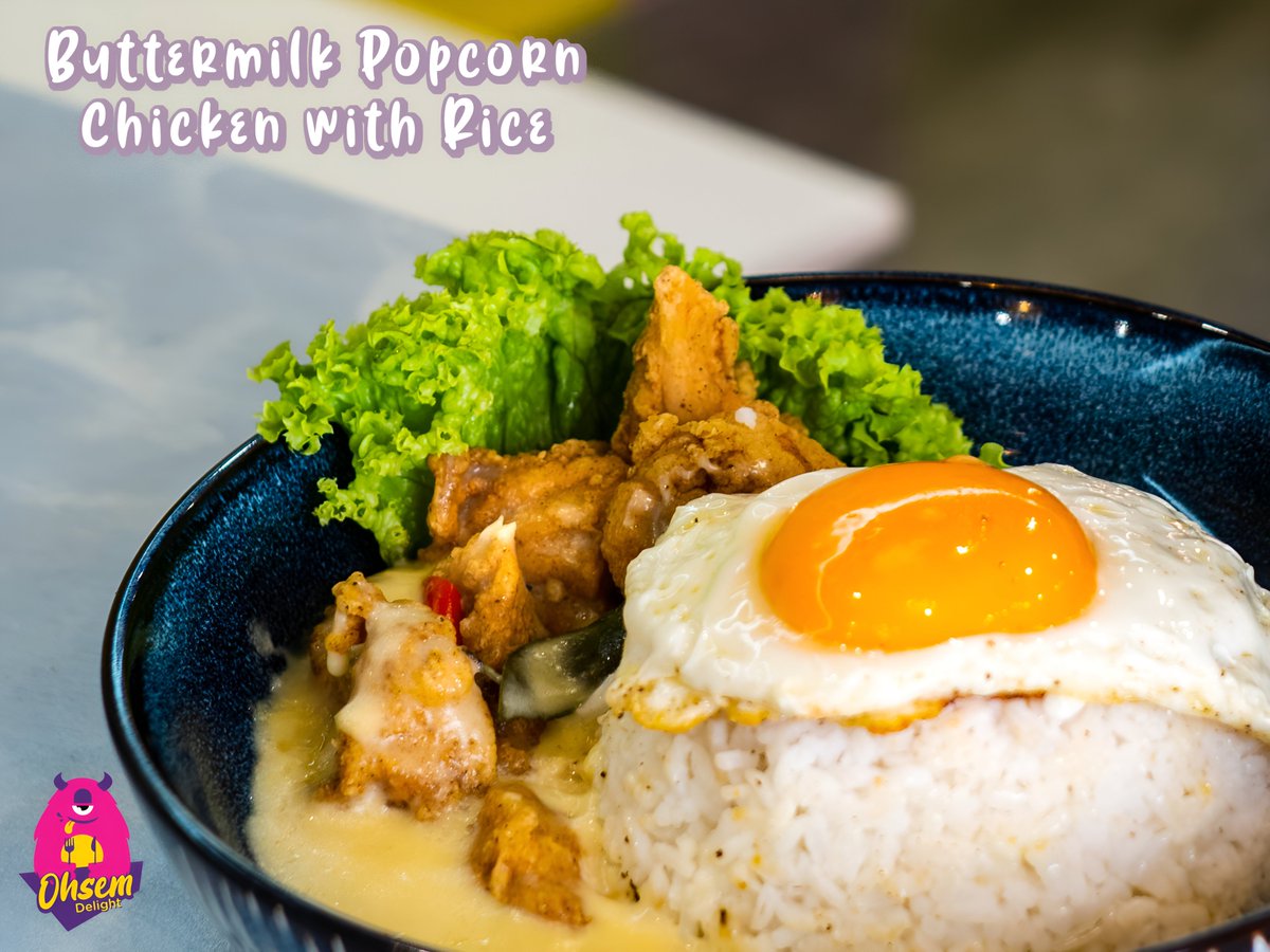 Indulge in a crunchy and savory delight with our popcorn chicken, paired perfectly with creamy buttermilk sauce and fluffy rice, topped off with a sunny side up egg for a satisfying meal any time of the day!

#ohsemdelight #bantingfoodie #bantinglifestyle #selangorfoodie #banting