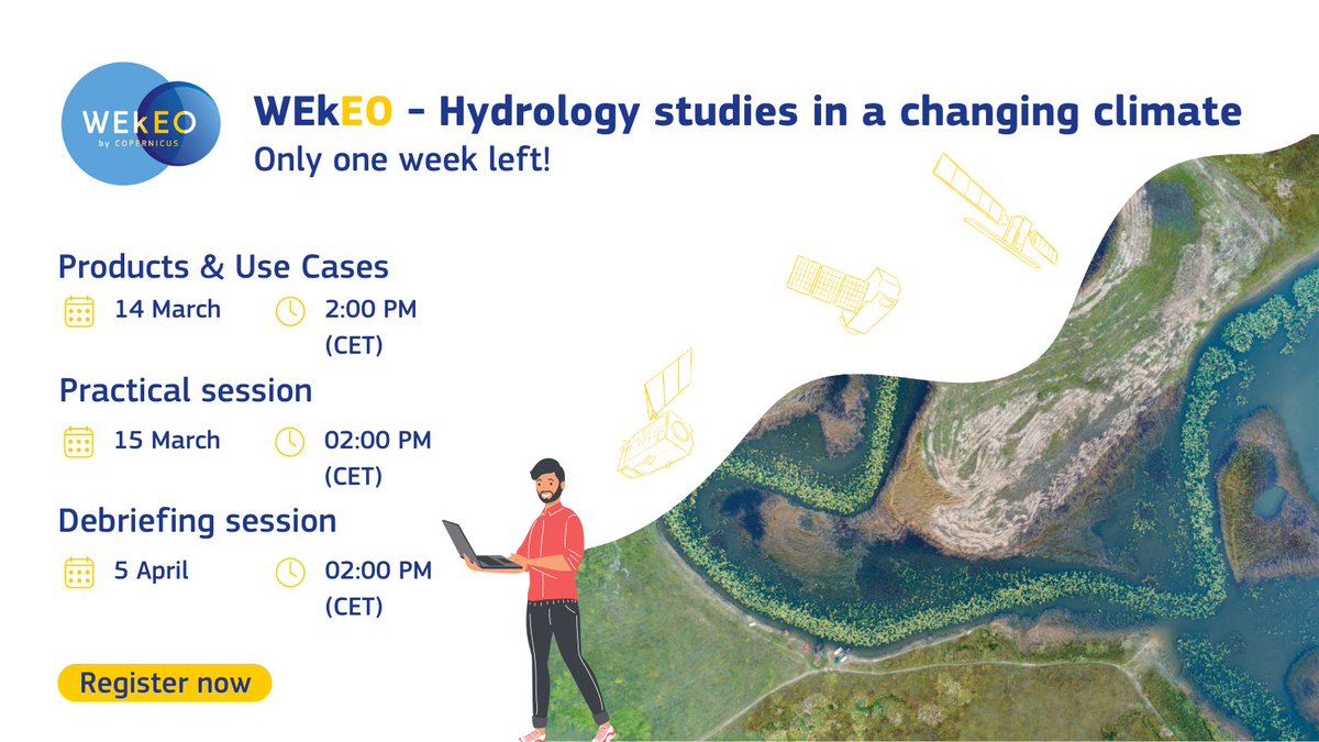 ⏰ Just one week to go until our next #WEkEO workshop ❗️

Get ready to delve into the study of floods 🌊 

Discover how to effectively leverage our <a href="/CopernicusEU/">Copernicus EU</a> data-analysis platform to conduct hydrological analysis.

Hurry up and register now 👉 wekeo.eu/events/wekeo--…