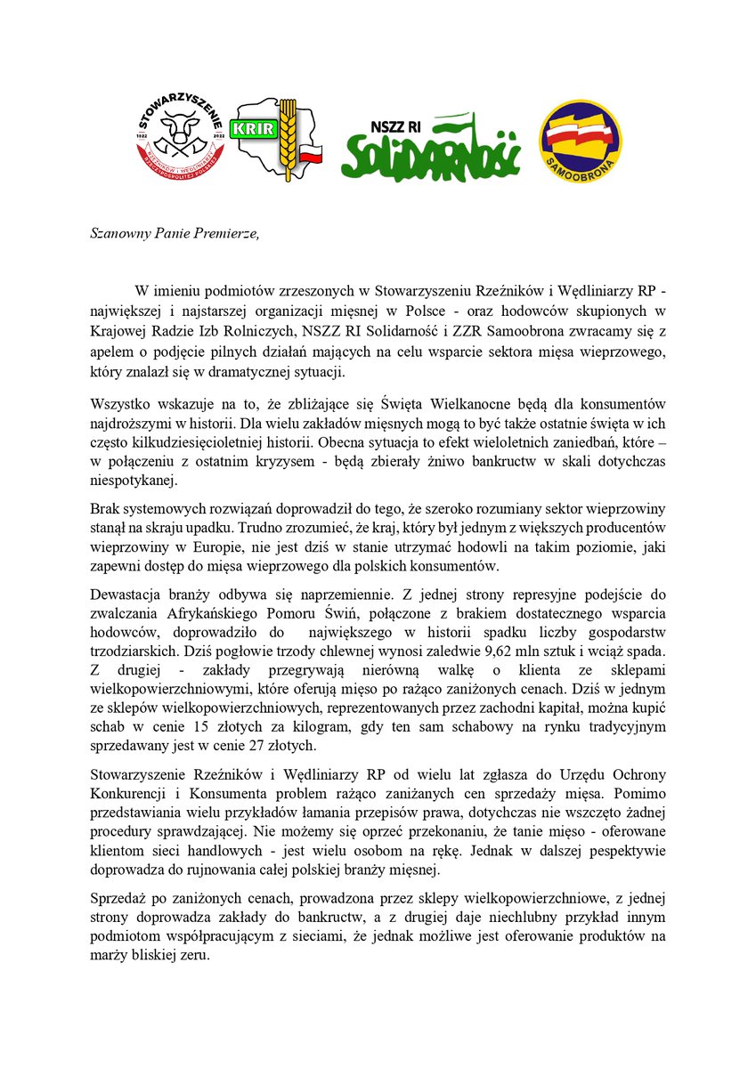SRW_RP's tweet photo. We wtorek SRW RP razem z 3 organizacjami rolniczymi weźmie udział w spotkaniu z wicepremierem @Kowalczyk_H oraz z P. Chróstnym- szefem UOKIK-u. Odbędzie się ono w związku z apelem, który złożyliśmy przed tyg. Liczymy na wsparcie branży i pilną interwencję dot.dumpingu cenowego. https://t.co/ZwvCBvbwSN
