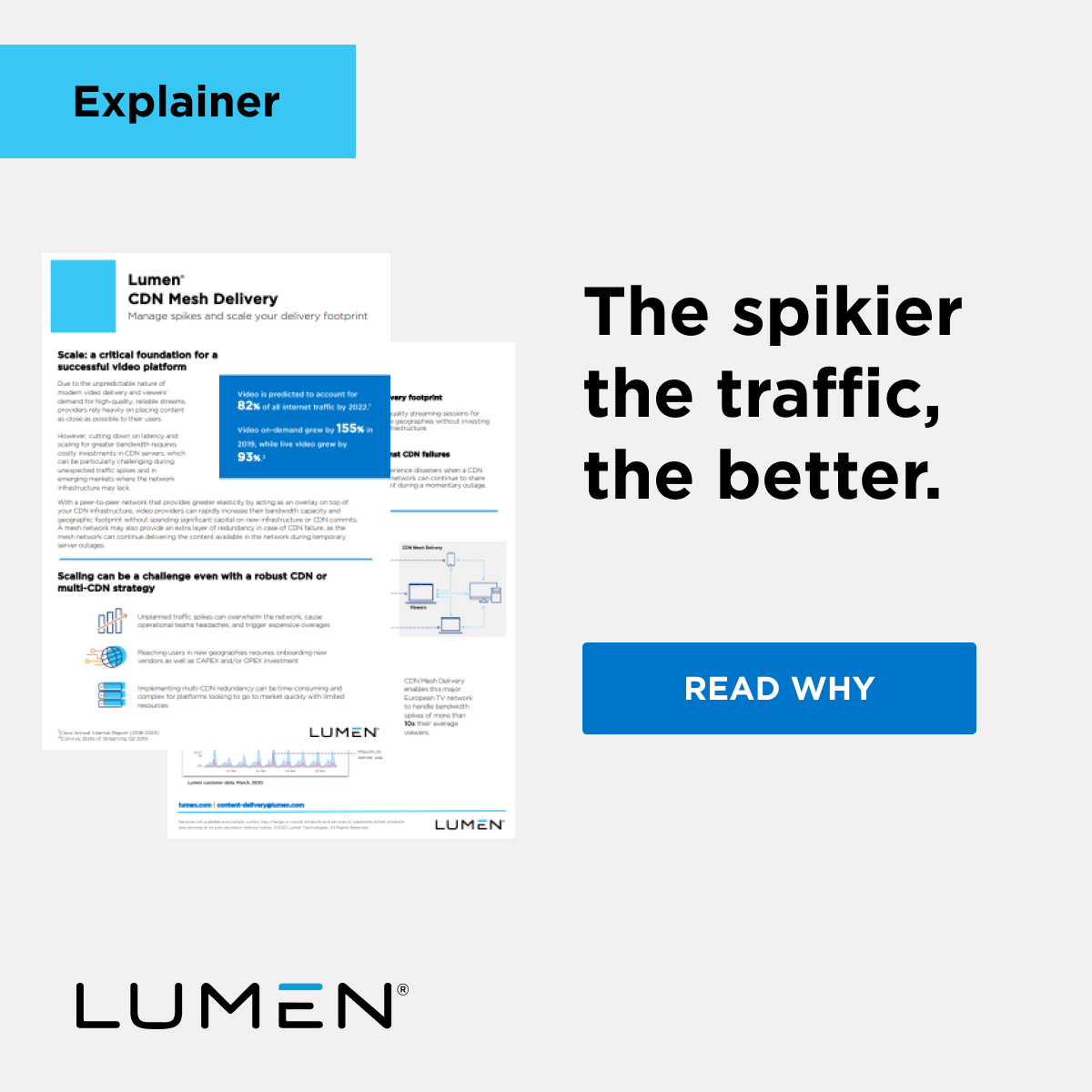 Lumen® Mesh Delivery helps you manage traffic spikes sustainably. Grow your delivery capacity without provisioning additional hardware infrastructure. Learn more: bddy.me/41OfhrR 
#P2P #streamingmedia #contentdelivery #CDN