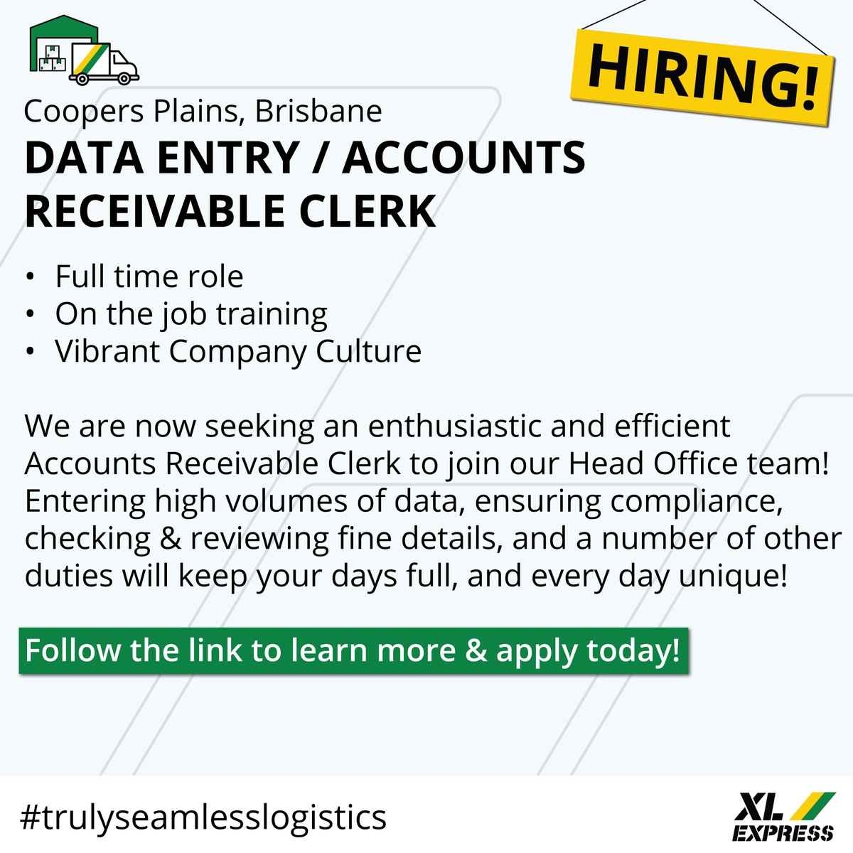 View all of our available roles at xlexpress.com.au/careers/

We're always looking for enthusiastic and vibrant people to join the team here at XL Express. Are you looking for work? Explore our careers page to discover a role that is right for you!

#hiring #transportjobs