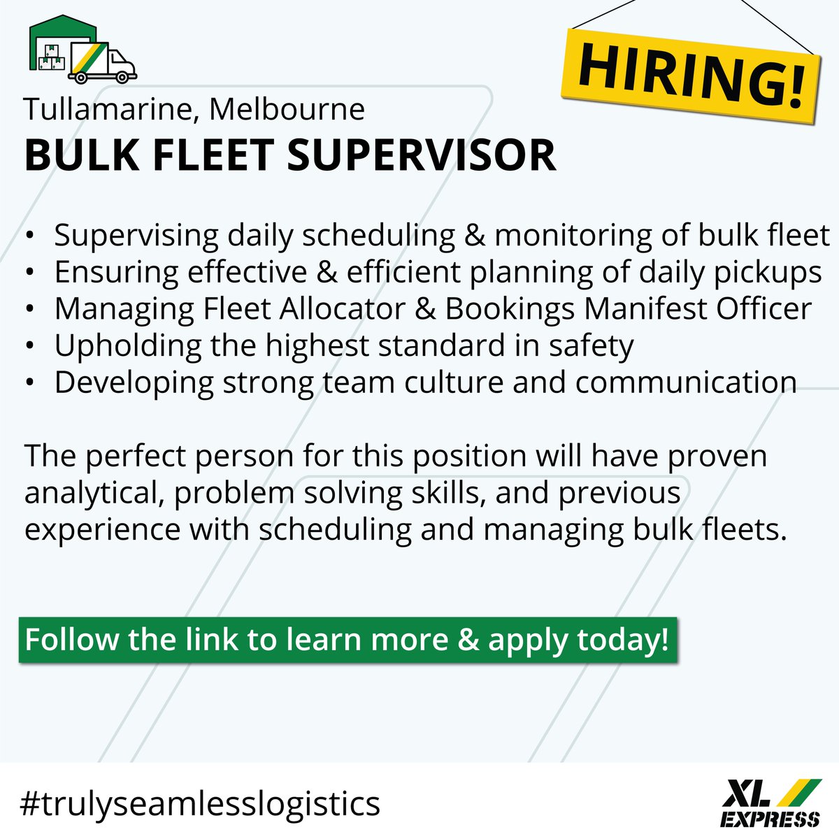 XLExpressAUS's tweet photo. View all of our available roles at https://t.co/JghSV6DIyK

We're always looking for enthusiastic and vibrant people to join the team here at XL Express. Are you looking for work? Explore our careers page to discover a role that is right for you!

#hiring #transportjobs https://t.co/pQ4DQi6zQB