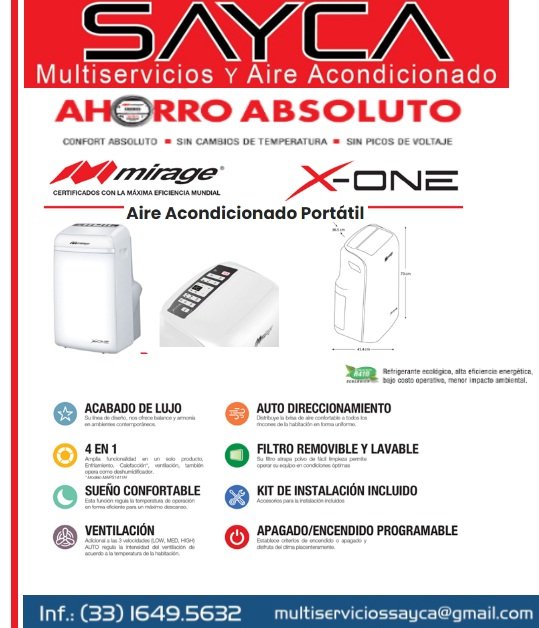 AireSayca's tweet photo. Promoción aire portátil mirage $6,825 + iva mn. 
*hasta agotar existencias, sujeto a disponibilidad, no incluye envío. Contactanos tel/ Whats 3316495632 @LadronVecinos @SeattleColonia @AsocProvSur @rtgdl @BazarBarato @Lasaguilaszap @ENZAPOPAN__ @TeloVendoGDL @telovendo_gdl https://t.co/NQFNlCFUqM