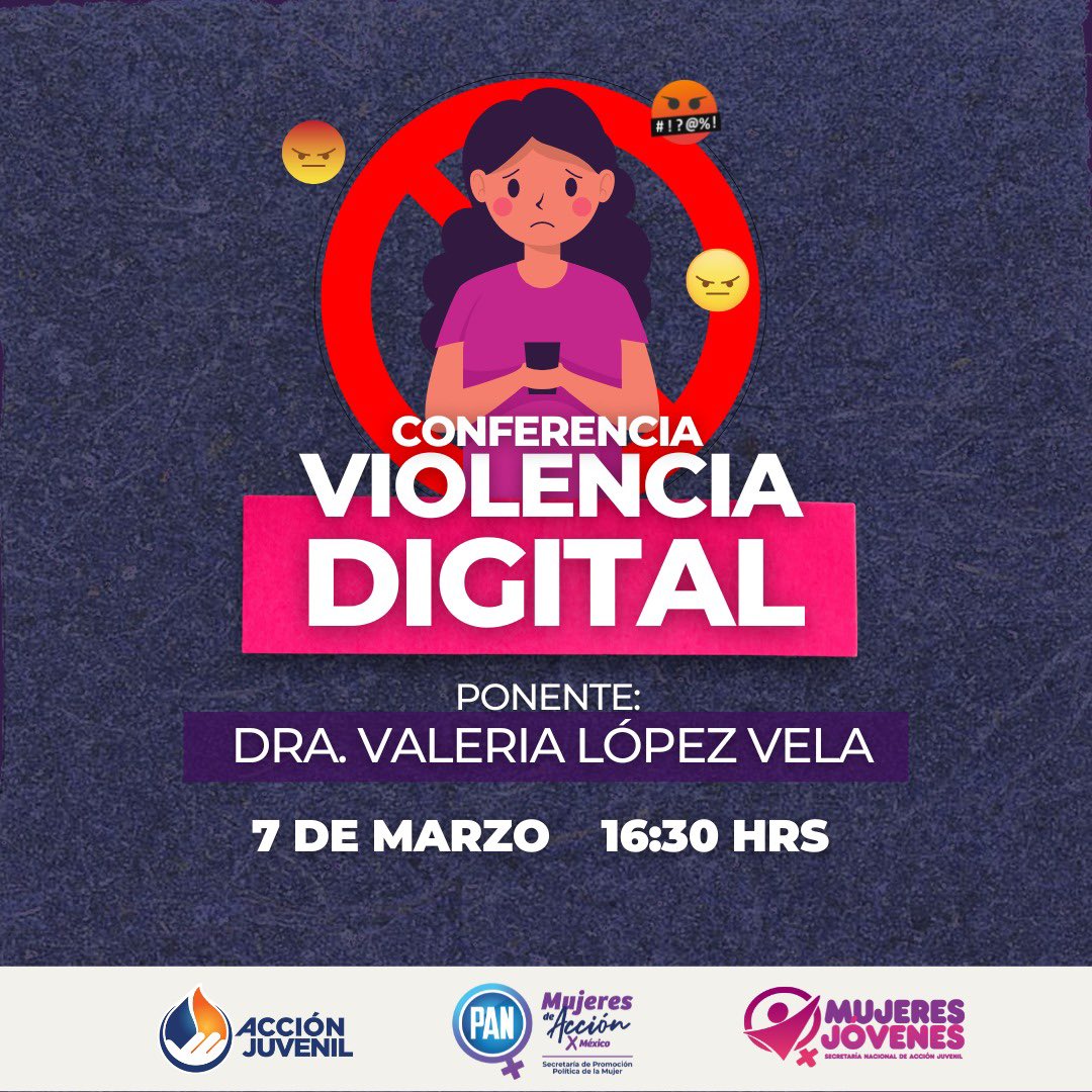 AccionJuvenil's tweet photo. ¡Mañana nos vemos! 
Con mucho entusiasmo estaremos el día de mañana, nos acompañará como ponente la Dra. Valeria Lopez Vela con la Conferencia: "Violencia Digital". Es fundamental visibilizar las diferentes áreas en las que la violencia se presenta. 👩🏻‍🦱👩🏻‍🦰👱🏻‍♀️👩🏽 https://t.co/PEjBRPdGZc