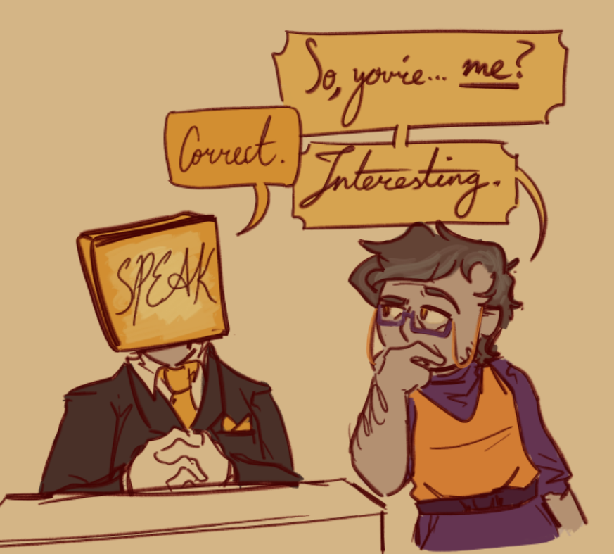 Tsp__Art's tweet image. My first Narrator (left) and my current Narrator (right)!
&quot;The beta version.&quot;
-🥀 (previously 🐞)

#tspart #thestanleyparable