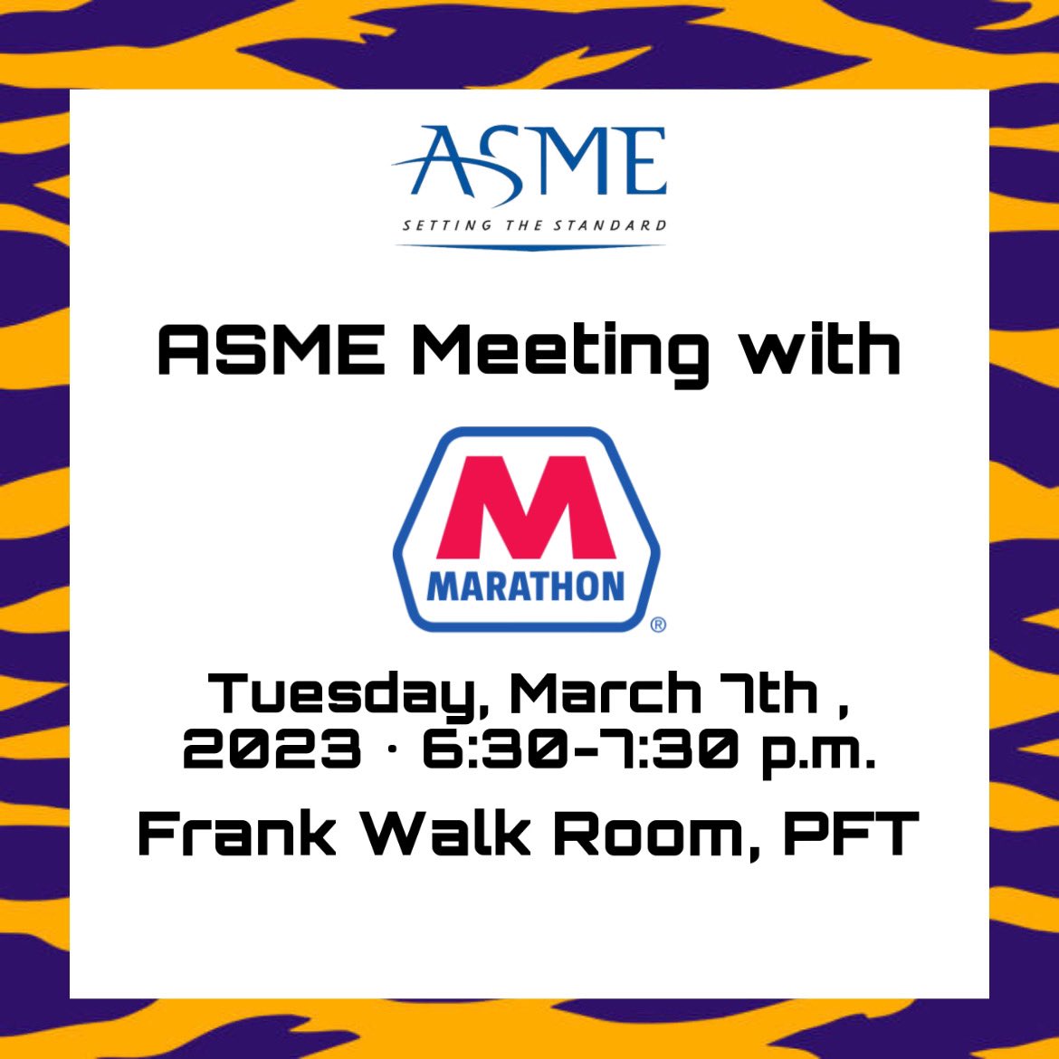 Our next ASME meeting will be Tuesday, March 7th with Marathon Petroleum. Come for free food and to network with our presenters!