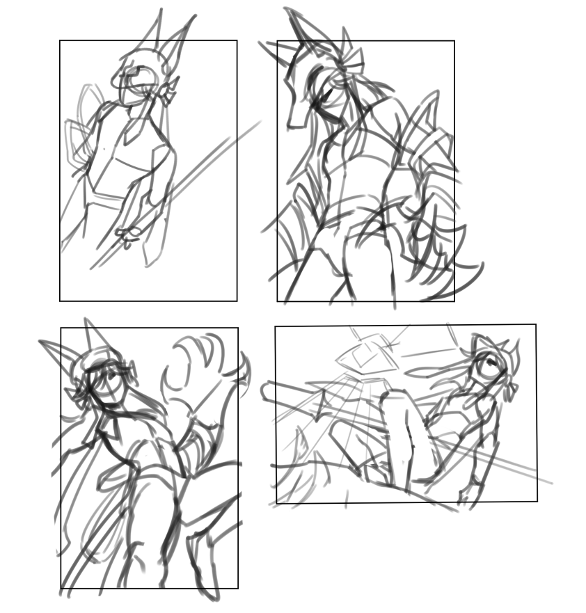 fun fact: i did some thumbnails to decide what exactly i wanted to draw, would've loved to do the 4th one but i literally had only 2 days to work on it before the submissions closed so I picked the 2nd one which is relatively easier (because no backgrounds lol) https://t.co/r7FuurTilV 