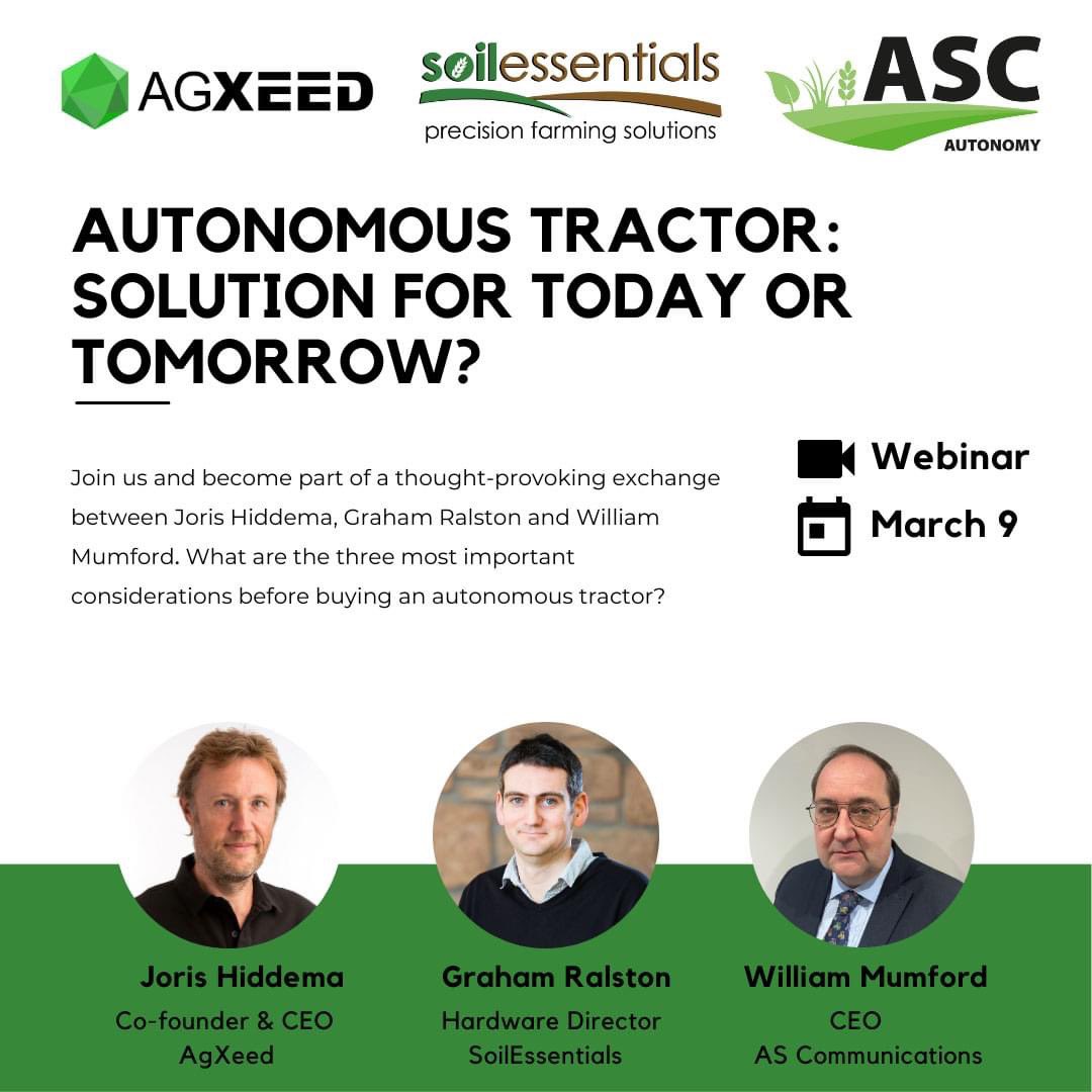 Autonomy - Are you ready?

Join us online this week for the big debate; 

Autonomous Tractors:

Solution for Today or Tomorrow? 

Thursday 9th March @ 17:30

Register with the link below 

 bit.ly/3KiRBWj