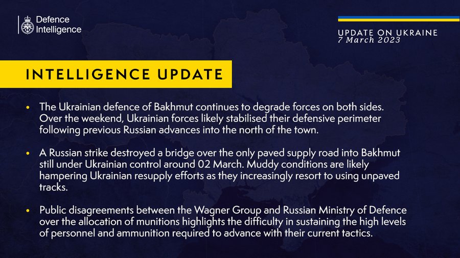 Latest Defence Intelligence update on the situation in Ukraine - 7 March 2023