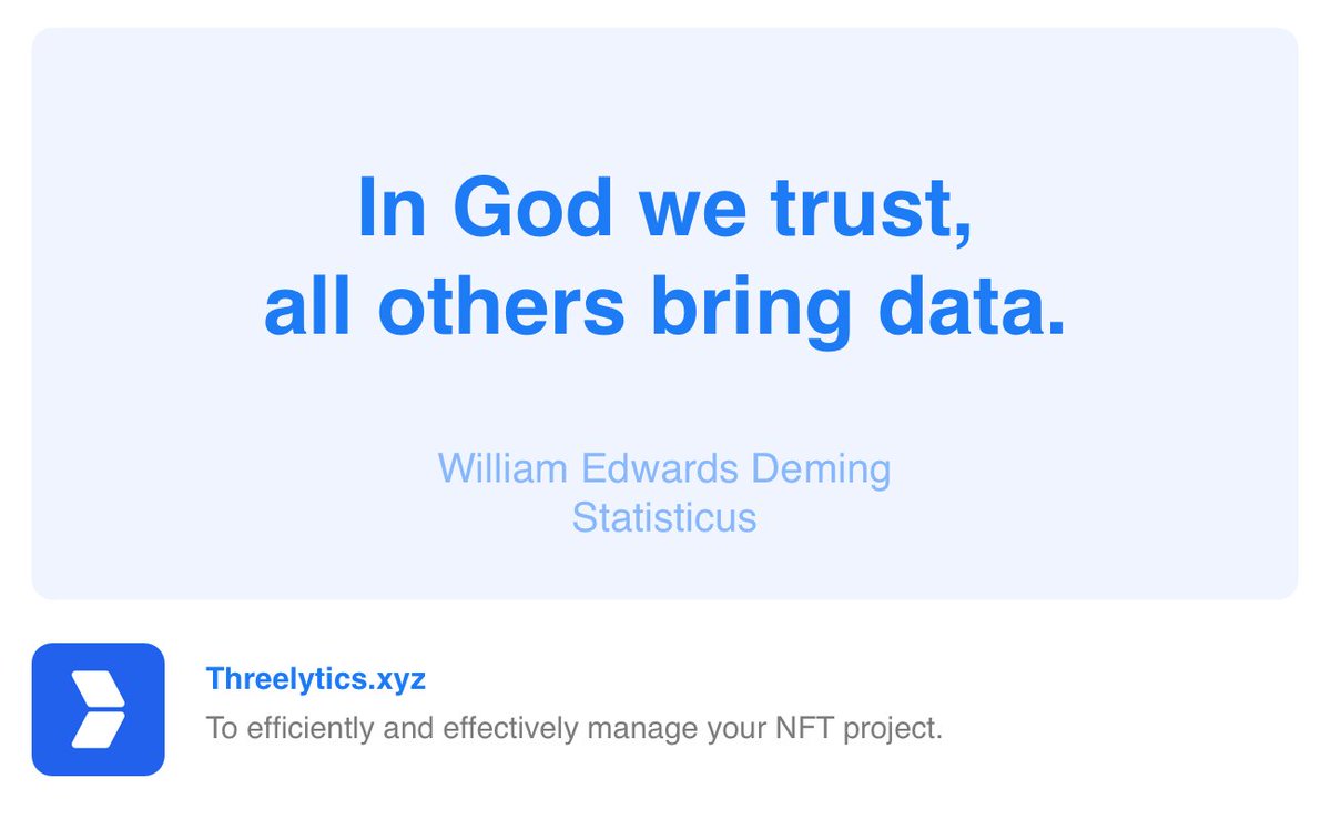 threelytics's tweet photo. In God we trust, all others bring data 
- William Edwards Deming, Statisticus
#Analytics #metrics #web https://t.co/GusP8GvkES