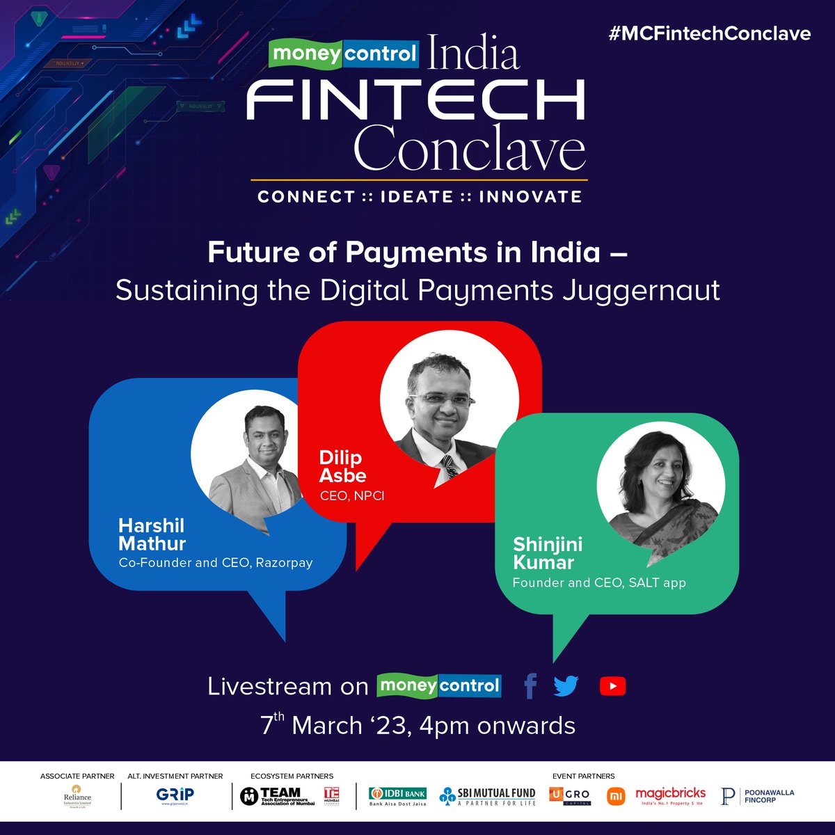 Payments through UPI have zoomed in the past 12 months. 100 crore transactions a day coming soon? 

Catch <a href="/dilipasbe/">Dilip Asbe 🇮🇳</a> <a href="/harshilmathur/">Harshil Mathur</a> <a href="/shinjini9/">shinjini kumar</a> discuss the Future of Payments in India 

Only at the #MCFintechConclave.

LIVE from Mumbai. 4 pm onwards

<a href="/Razorpay/">Razorpay</a> <a href="/mysaltapp/">SALT - mysaltapp</a>