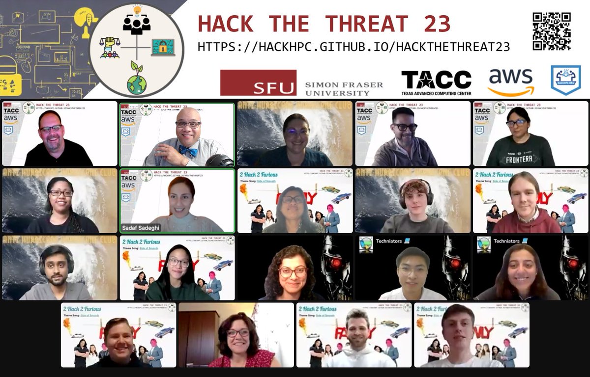 HPCcloudhack (@ccloudhack) on Twitter photo That is a wrap on the Hack the Threat 23 Hackathon!! 🙌 🎉 Check out the Teams, Presentations, and Projects at hackhpc.github.io/HacktheThreat23
Thank you again to our participants, mentors, organizers, helpers, and sponsors: <a href="/SFU/">Simon Fraser University</a>, <a href="/TACC/">TACC</a>, <a href="/awscloud/">Amazon Web Services</a>, and <a href="/ccloudhack/">HPCcloudhack</a> #HackHPC That is a wrap on the Hack the Threat 23 Hackathon!! 🙌 🎉 Check out the Teams, Presentations, and Projects at hackhpc.github.io/HacktheThreat23
Thank you again to our participants, mentors, organizers, helpers, and sponsors: <a href="/SFU/">Simon Fraser University</a>, <a href="/TACC/">TACC</a>, <a href="/awscloud/">Amazon Web Services</a>, and <a href="/ccloudhack/">HPCcloudhack</a> #HackHPC