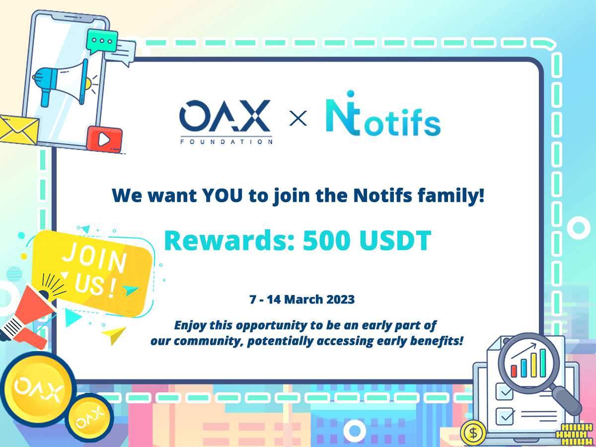 Notifs_app's tweet photo. Our 2nd campaign with @OAX_Foundation is up! https://t.co/XM9IAMzZoN

Prize Pool: $500USDT😉

As we embark on this exciting journey, we'll need community members - like YOU - to join us and help us shape this #NotifsApp ecosystem. 📱🌏

#tokengiveaway #GleamGiveaway #crypto #OAX https://t.co/vQ7MCIK4G3