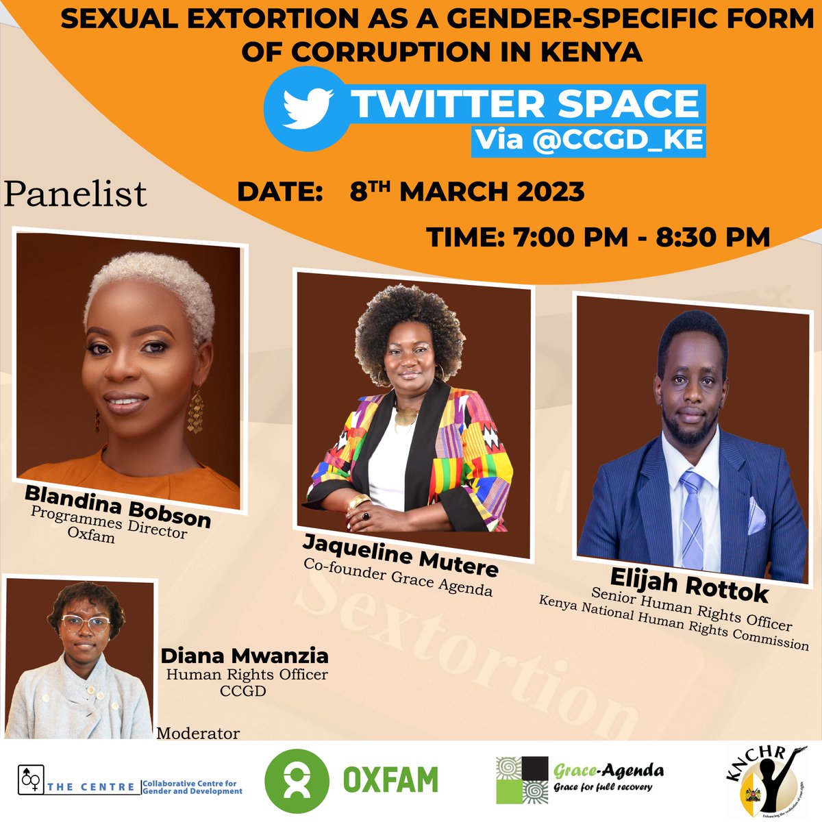 CCGD_KE's tweet photo. Is time we classify sexual extortion as a gender-specific form of corruption in Kenya? Join our Twitter space tomorrow, Wednesday, March 8, 2023 from 1900hrs as we dig deep into conversations around sextortion in Kenya.
https://t.co/NZI91bsvTJ
#Sex4services
#Sex4work
#Sex4grades https://t.co/sOLSdP3MjR