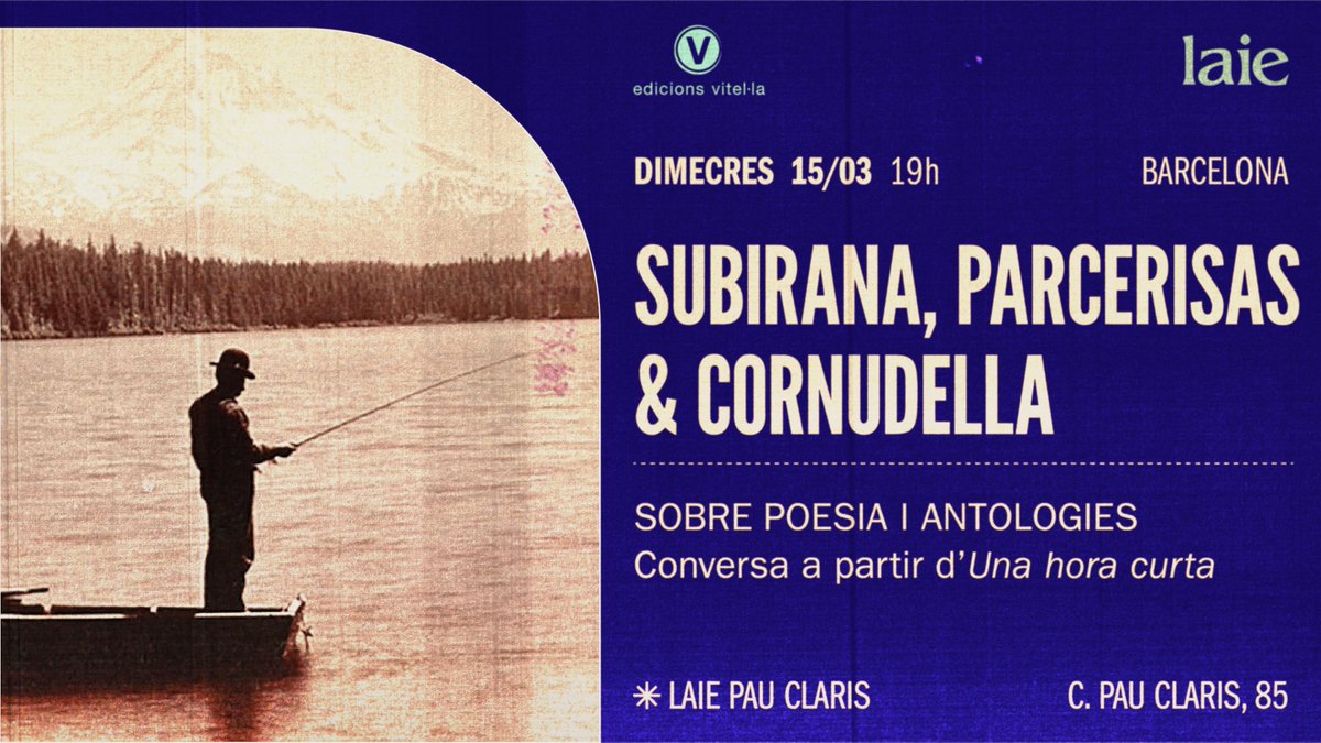 «Passats els dies ens queda a les butxaques poc més que les paraules, els records i les il·lusions; i, de tot plegat —quina paradoxa—, al final potser el més real siguin els poemes.» <a href="/SubiranaJaume/">Jaume Subirana</a> #UnaHoraCurta #EdicionsVitella #Tour

❕Dimecres, 15/03, 19h, a <a href="/laietana/">laie</a>👇📚🌊